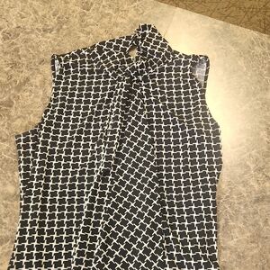 White House Black Market Geometric Black and White Blouse